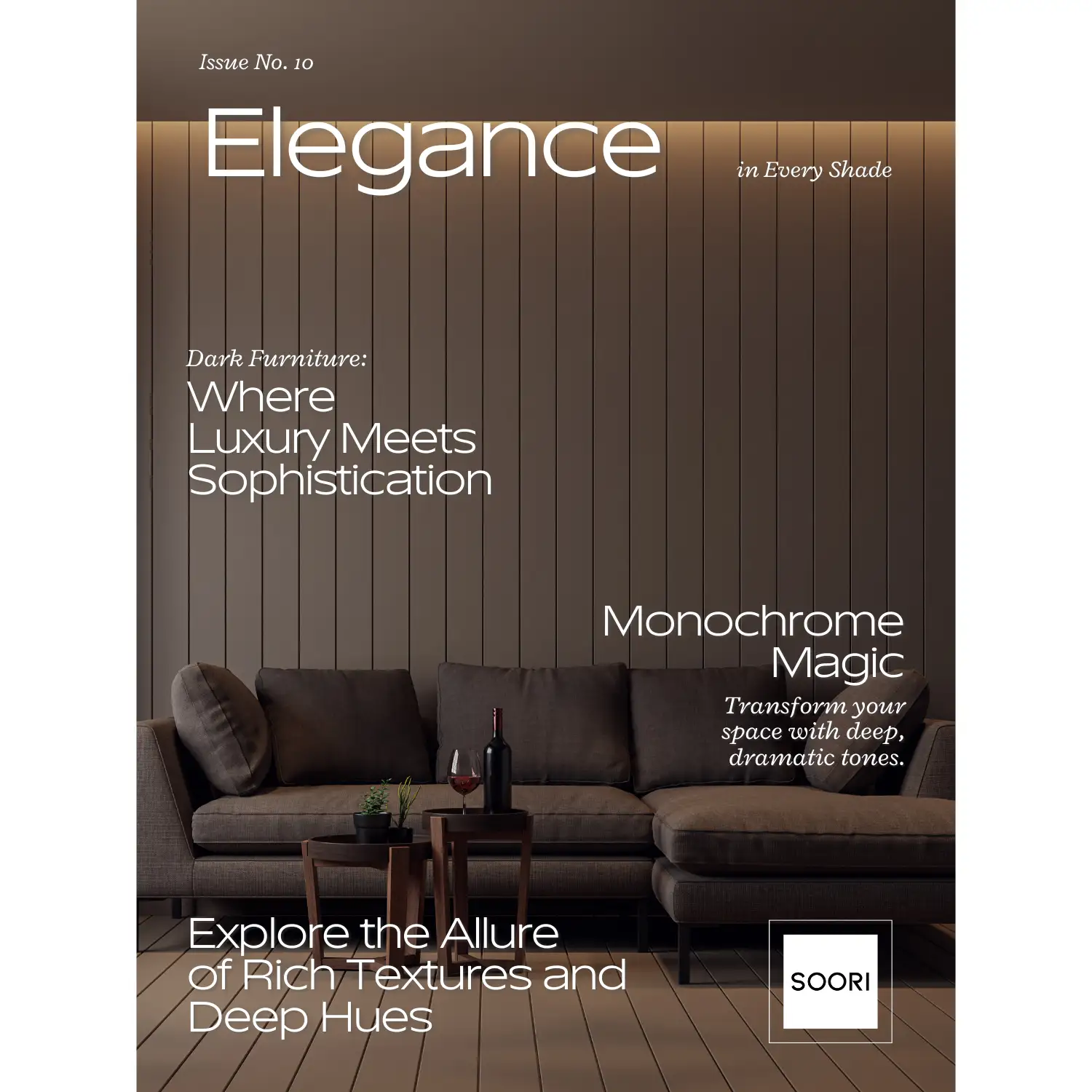 مجله دکوراتیو الگانس تیره روی فوم سبک با طراحی مینیمال و رنگ‌های تیره لوکس مناسب دکوراسیون مدرن