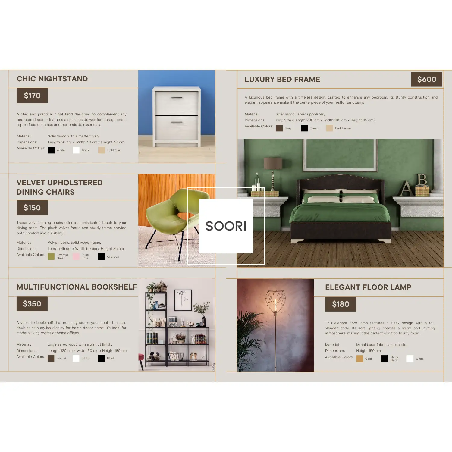 مجله دکوراتیو کاتالوگ مدرن آورا (کد 103) دوطرفه با طراحی مدرن و رنگ‌های متنوع چاپ شده روی فوم سبک برای دکوراسیون داخلی و عکاسی محصول