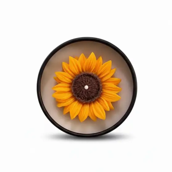 شمع آفتاب‌گردان ظرف فلزی مشکی ثوریما – شمع دست‌ساز و دکوراتیو از مجموعه Soorima